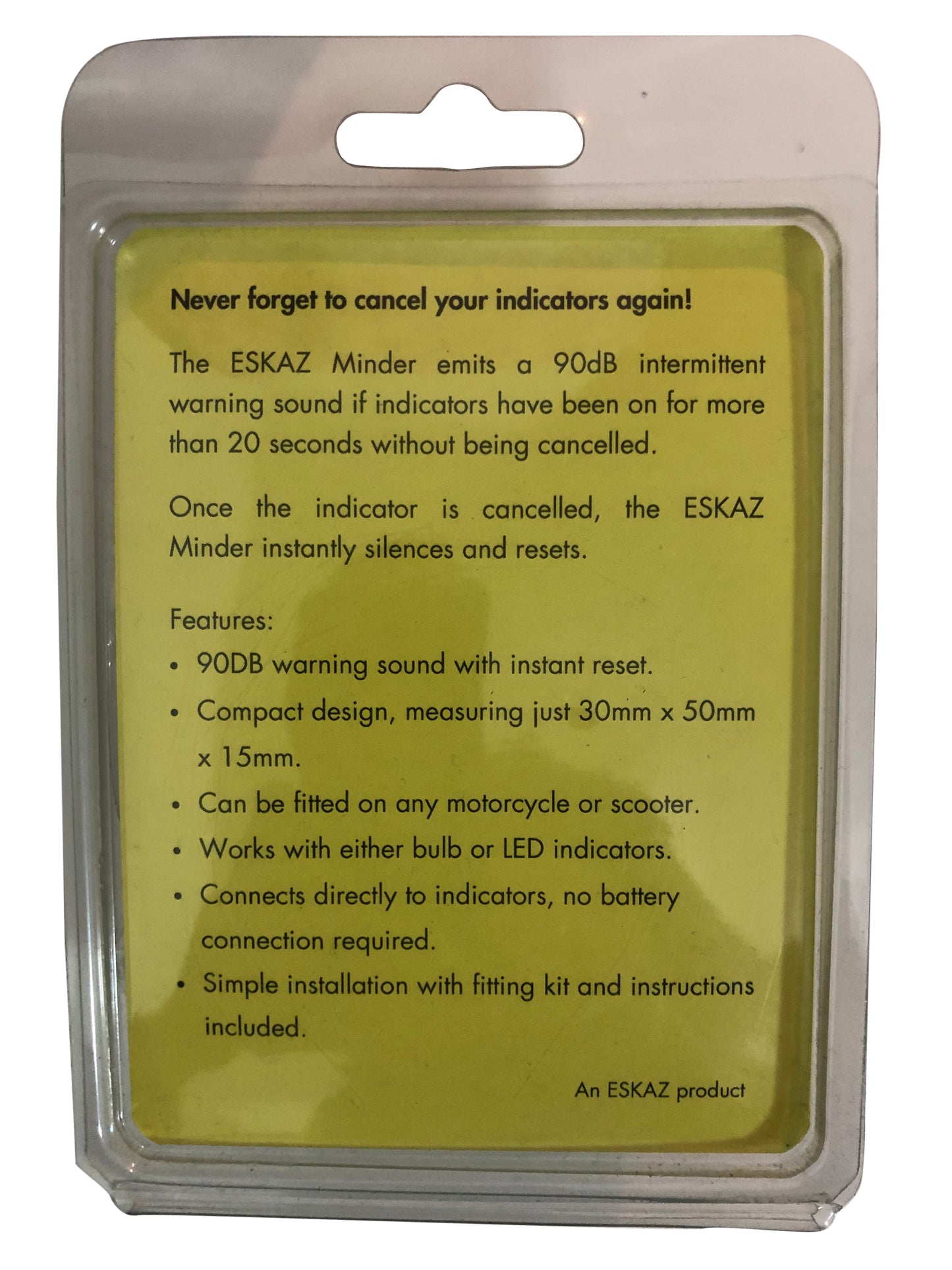 Eskaz Minder motorcycle turn indicator warning device with time delay